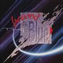 „beyond THE Blue“. Eine futuristische Illustration mit einem leuchtenden, gebogenen Lichtstreifen und abstrakten Formen., CD