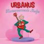 "URBANUS Hartverwarmende Liedjes." Illustration: Ein lächelnder Mann spielt eine Herzgitarre auf einer Bühne., CD