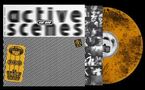 "active scenes, vol one" steht groß oben. Rechts ein Vinyl mit Schwarz-Orange-Muster., LP