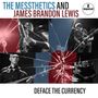 "The Messthetics and James Brandon Lewis" in großen Buchstaben oben. "Deface the Currency" unten. Gekachelte Musiker-Fotos mit zersprungener Glasoptik.