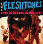 "The Fleshtones", "Hexbreaker!" in blauen und roten Buchstaben. Bandmitglieder mit Instrumenten vor hellem Hintergrund., CD