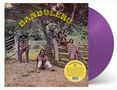 Text: "BANDOLERO." Vier Personen in bunten Ponchos und Hüten posieren an einem Holzzaun. Violetfarbene Vinyl-Schallplatte., LP