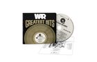 "WAR Greatest Hits" steht auf einer Box mit Schallplatten-Design und einer CD von Avenue Records. Ein Infoblatt liegt darunter., CD