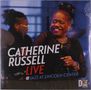 Text: "Catherine Russell LIVE @ Jazz at Lincoln Center". Frau mit Mikrofon lächelnd auf einer Bühne. Logo von Dot Time Records., LP