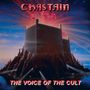 "Chastain" oben, "The Voice of the Cult" unten. Ein düsteres, majestätisches Schloss mit roten Lichtern in einer surrealen Landschaft., CD