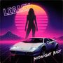 Text: "L.E.G.A.C.Y" und "Midnight Riot". Illustration: Silhouette vor untergehender Sonne, Sportwagen, Retro-Stil., CD