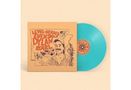 „LEVEL-HEADED EVEN SMILE DYLAN EARL“ in Rot auf hellbraunem Hintergrund, daneben eine blaue Schallplatte. Illustration mit Gesicht., LP