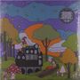 Eine verspielte Illustration mit Sternenhimmel. Zwei Kobolde, Lautsprecherturm, und Pilze in einer Waldkulisse., LP