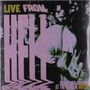 "Live from Hell" in großen, auffälligen Buchstaben, Konzertszene mit Person, die Gitarre spielt., 2 LPs