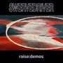 "SWERVEDRIVER" oben, "raise:demos" unten. Abstrakte Illustration in Rot, Weiß und Dunkelblau dazwischen., CD