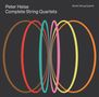 „Peter Heise Complete String Quartets“ und „Nordic String Quartet“. Farbige, verschlungene Ovale auf schwarzem Hintergrund., 3 CDs