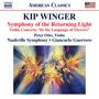 "KIP WINGER, Symphony of the Returning Light." Untertitel: "Violin Concerto 'In the Language of Flowers'". Eine dynamische, farbintensive abstrakte Kunst.