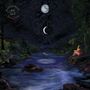 "WELLSPRING" und "DoYeon Kim" mit nächtlicher Flusslandschaft, Mond und Meditierende auf einem Felsen., LP