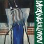 Text "DAZZLINGKILLMEN" in weiß auf grünem Hintergrund, abstrakte Kunst mit dominanten Blau- und Brauntönen., LP