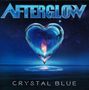 Oben steht "AFTERGLOW" in großen Buchstaben, unten "CRYSTAL BLUE". Eine Illustration zeigt ein Herz aus Glas mit Flamme., CD