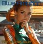"Blue Ambition" und "The Scarlet Touch". Frau in futuristischem Outfit, stützt Kinn auf Hand, orangefarbener Hintergrund., CD