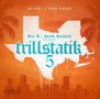 Text: "Miami | Dec 2025", "Bun B & Statik Selektah", "trillstatik 5". Orange Hintergrund, Stadt-Silhouette, Texas-Umriss., LP