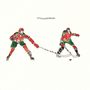 Text: "STREETSWEEPER". Zwei Eishockeyspieler mit grüner und roter Ausrüstung in einer dynamischen Illustration., LP