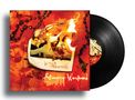 Text: "Wither Rewired", "Stabbing Westward". Eine brennende Polaroid-Fotografie auf einem rot-orangefarbenen Hintergrund., LP