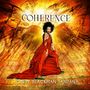 Text: „COHERENCE“ und „CINDY BLACKMAN SANTANA“. Illustration einer Frau in Rot vor einem dynamischen, leuchtenden Hintergrund., LP
