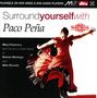 "Surround yourself with Paco Peña", Nimbus Records-Logo, Tänzerin in rotem Flamenco-Kleid, dynamische Pose.