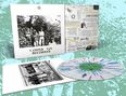 "Camper Van Beethoven" auf einem Plattencover. Darunter ein Foto einer Gruppe; daneben eine bunte Schallplatte., LP