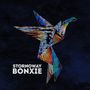 Die Wörter "STORNAWAY BONXIE". Ein buntes, geometrisches Vogel-Design auf dunkelblauem Hintergrund., CD
