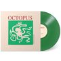 „OCTOPUS“ steht groß oben, „NEWTON FAULKNER“ klein vertikal. Ein stilisierter weißer Oktopus auf grünem Untergrund, grüne Vinylplatte., LP