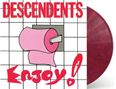 "DESCENDENTS" und "Enjoy" in Rot vor Kacheln. Rosa Toilettenpapier auf Rolle. Rote Schallplatte sichtbar., LP