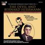 „The Devil and Bernard Herrmann.“ Illustration eines Teufels, der Geige spielt. Foto von Bernard Herrmann im Anzug., CD