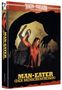 „MAN-EATER (DER MENSCHENFRESSER)“. Illustration: Person in Rot mit Messer, roh und bedrohlich wirkend., 1 Ultra HD Blu-ray und 2 Blu-ray Discs
