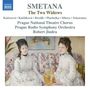 Cover mit den Texten: 
"Smetana, The Two Widows, Prague National Theatre Chorus, Prague Radio Symphony Orchestra, Robert Jindra." Zwei elegant gekleidete Frauen auf einem Sofa., 2 CDs
