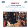 Texts: "BRITTEN, A Ceremony of Carols, Friday Afternoons, Three Two-part Songs, New London Children's Choir, Ronald Corp."

Illustration einer religiösen Szene mit Maria und den Heiligen., CD