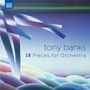 "Tony Banks: 18 Pieces for Orchestra". Illustration mit bunten Bändern und pastellfarbenen, wellenförmigen Formen., 4 LPs
