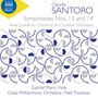 "Claudio Santoro, Symphonies Nos. 13 and 14. Geometrisches Muster aus grauen und blauen Halbkreisen und Linien.", CD