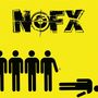 Der Text "NOFX" in abgenutztem Stil. Darunter vier stehende Figuren und eine liegende auf gelbem Hintergrund., LP