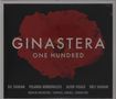 "GINASTERA ONE HUNDRED" in großen Buchstaben über einer roten Blume. Namen von Künstlern und Orchester darunter.
