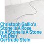 Blauer Text: "Christoph Gallio's Stone Is A Rose Is A Stone Is A Stone Yet Dish Gertrude Stein" vor grauem Boden mit einem Kabel., CD
