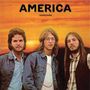 "AMERICA" oben, "HOMECOMING" darunter. Drei Männer in Jeans und Hemden vor einem Sonnenuntergang., 2 LPs
