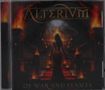 "ALTERNUM" oben, "OF WAR AND FLAMES" unten. Eine Silhouette einer Frau in einem roten Kleid vor Flammen und Treppen., CD