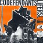 "CODEFENDANTS LIFERS" über Schaufelnden Gestalten, orange-schwarz, Totenkopf und "CRIME WAVE" auf Collage., LP
