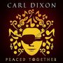 "Carl Dixon" und "Peaced Together" oben und unten. Illustration eines gelben Gesichts mit Augenklappe und Musiknoten.