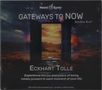 "Gateways to Now" mit Hemi-Sync, Eckhart Tolle. Eine geöffnete Tür zu einer leuchtenden Landschaft bei Sonnenuntergang.