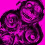 Es gibt keinen Text zu beachten. Eine abstrakte, pink-schwarze Illustration mit verzerrtem Gesicht und mehreren Kreisen., 2 LPs