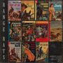 Mehrere Buchcover mit Westernmotiven, Titel: "TWO OF US", "FAST FREIGHT TRAIN", "THUNDER ROAD", "LONELY". Links "RANGE RATS"., LP