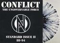 "CONFLICT THE UNGOVERNABLE FORCE" steht oben, darunter ein Logo mit einem stilisierten "N". Rechts eine Schallplatte., LP