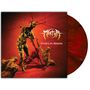 "Martyr", "Feeding the Abscess". Surrealistische Szene, Figuren durch Drähte verbunden, auf rotem Hintergrund., LP