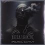 Logo mit dem Text „JELUSICK“ und „APOLITICAL ECSTASY“. Eine fesselnde Figur mit Ketten und Rauch statt Gesicht., LP