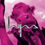 Text: "hijax". Drei Kühe, Nahaufnahme, rosa gefärbt., LP