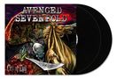 Text: "AVENGED SEVENFOLD" und "City of Evil". Cover mit Skelett als Reiter auf Pferd, im Hintergrund dramatische Szene., 2 LPs